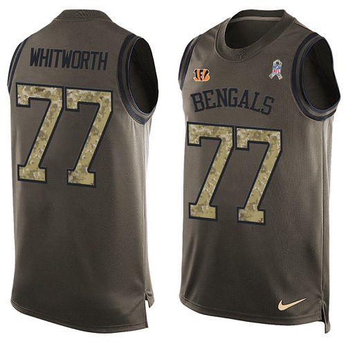 Men's Limited Andrew Whitworth Nike Jersey Green - #77 Salute to Service Tank Top NFL Cincinnati Bengals